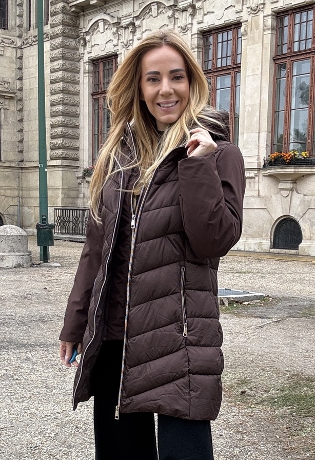 Sesil kabát mogyoró barna – Női télikabát dupla cipzárral és kivehető belső résszel – Innova Fashion